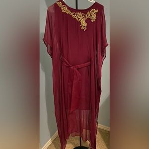 Long maroon kaftan kurta set Pakistani style